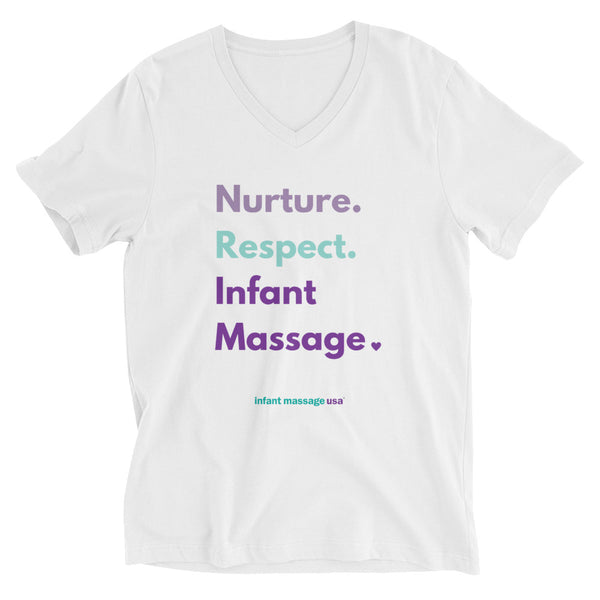 Nurture. Respect. Infant Massage - Unisex Short Sleeve V-Neck T-Shirt